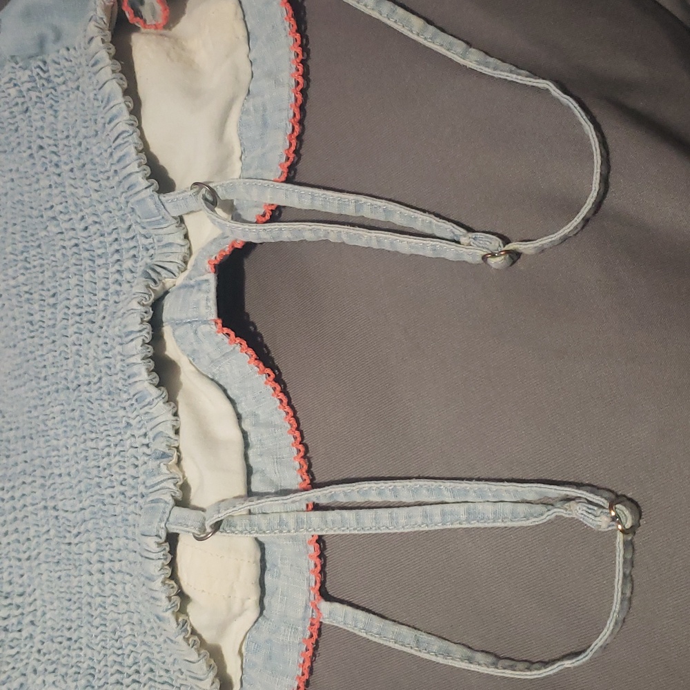 American Eagle Outfitters denim crop top with orange crochet around top - Picture 7 of 7